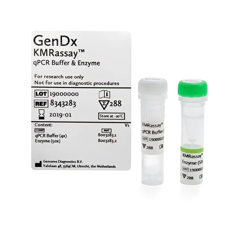 KMRassay qPCR Puffer & Enzym enthält den notwendigen Puffer und das Enzym für die Durchführung von KMRtype und KMRtrack. Als RUO und CE-IVD gekennzeichnet erhältlich.